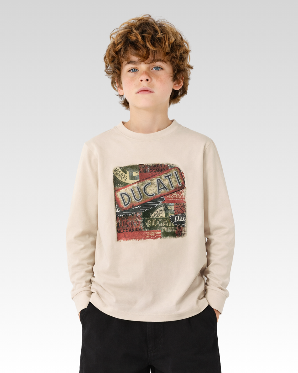 Cream Regular Fit LONG SLEEVE ROUND-NECK