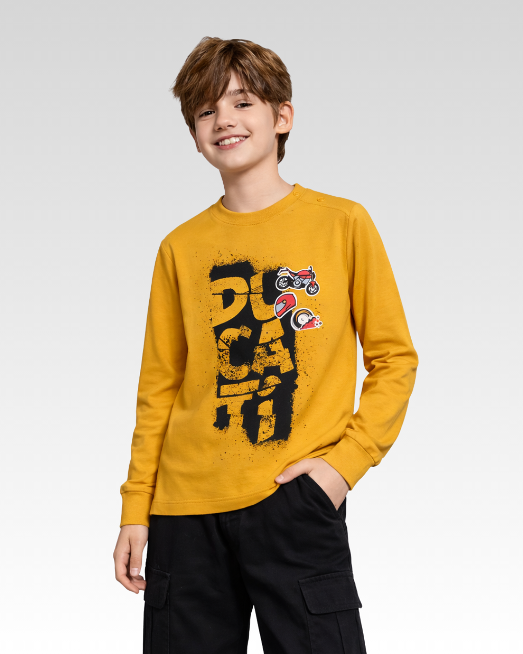 Mustard Regular Fit LONG SLEEVE ROUND-NECK
