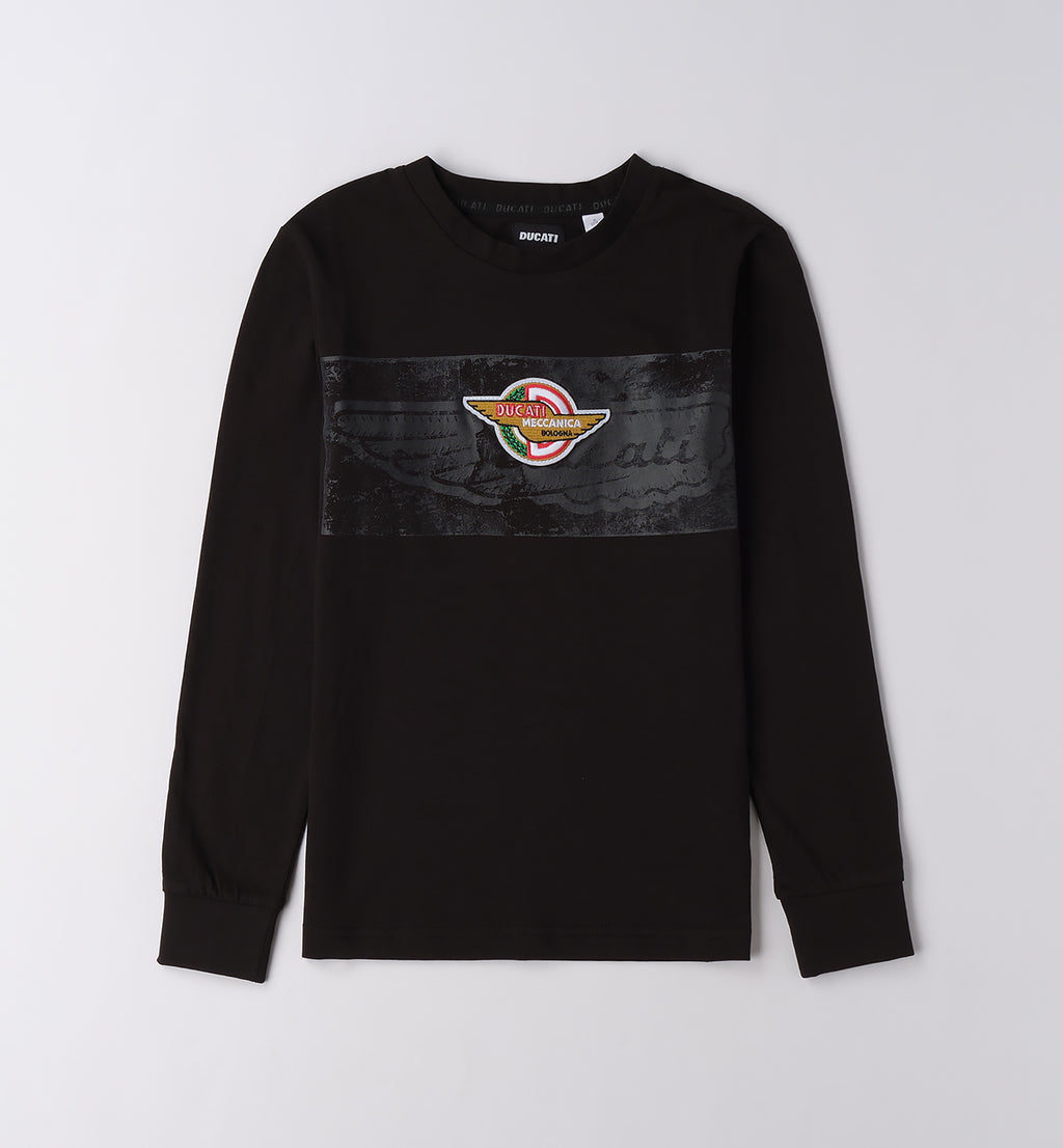 Black Regular Fit LONG SLEEVE ROUND-NECK