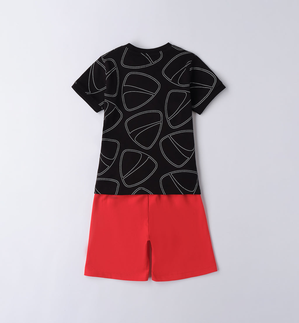 Black & Red Regular Fit Short Sleeved Set