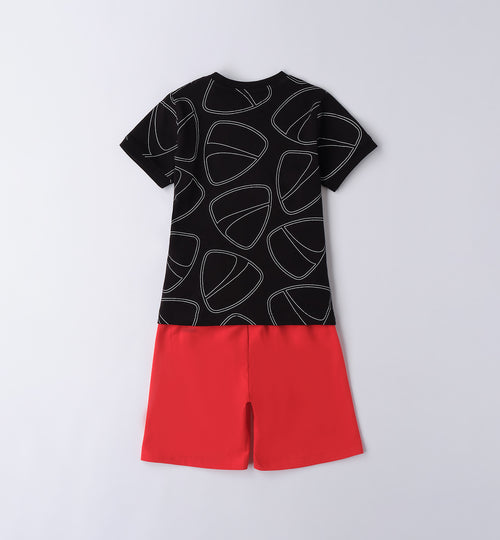 Black & Red Regular Fit Short Sleeved Set
