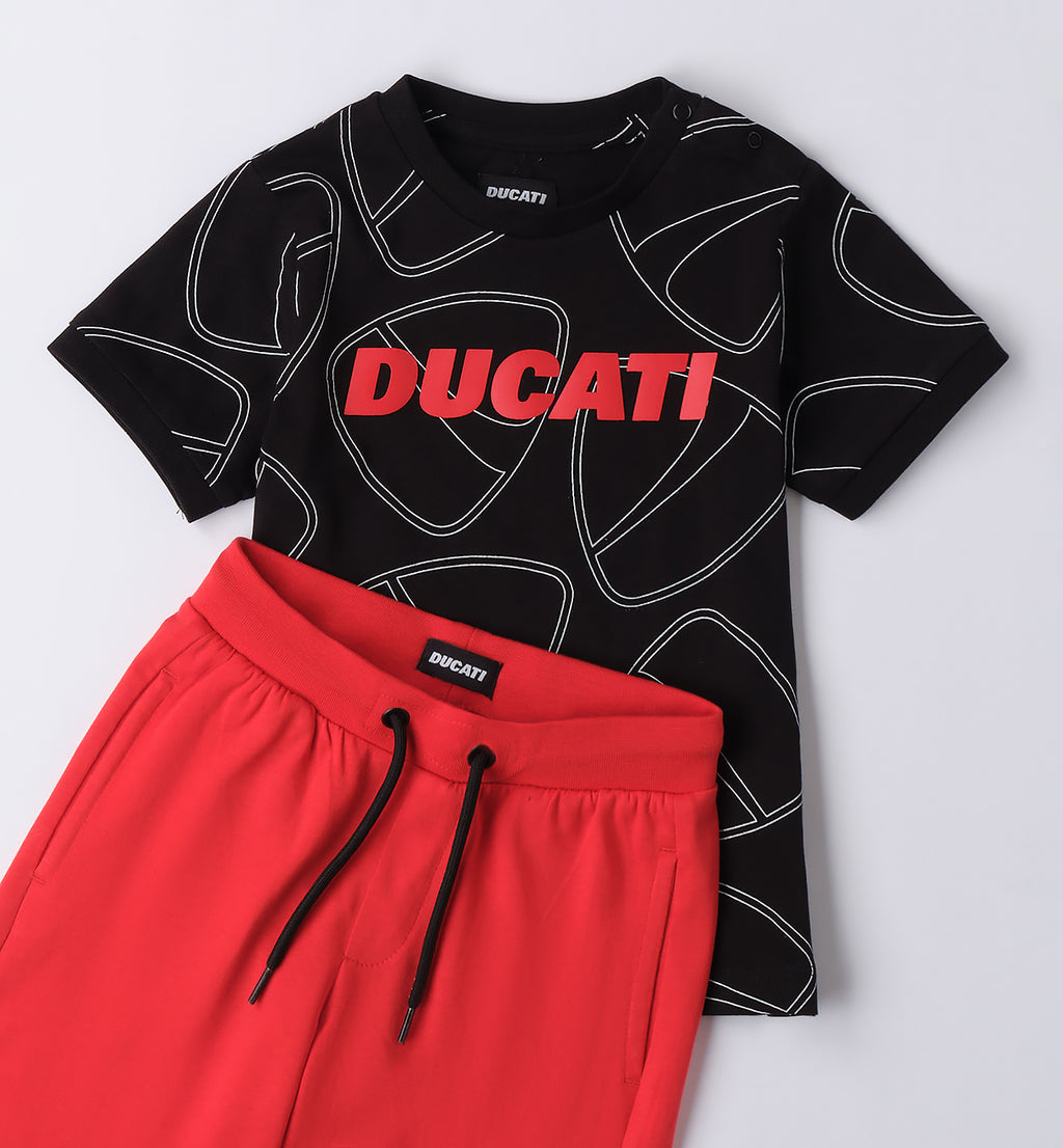 Black & Red Regular Fit Short Sleeved Set