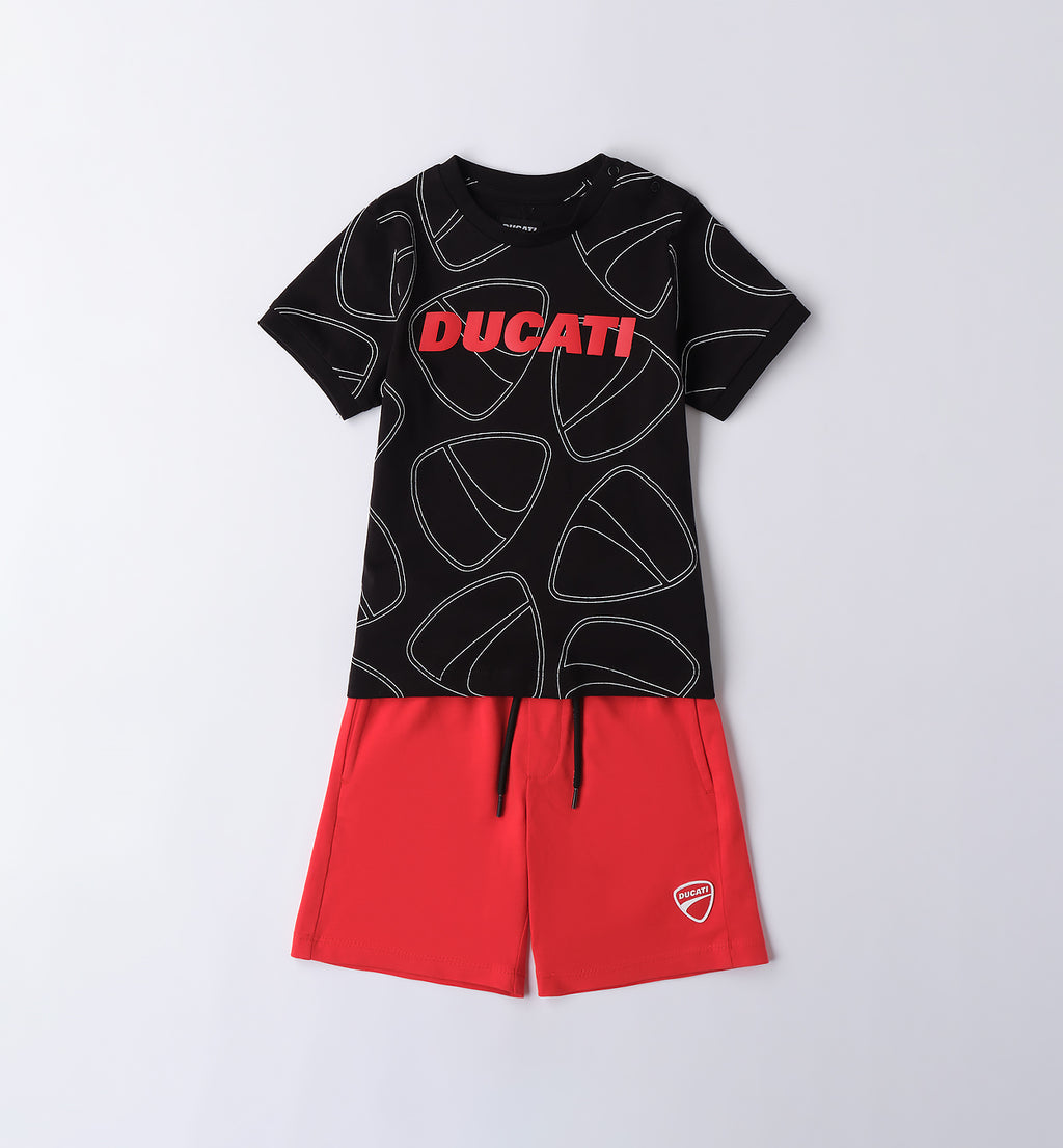 Black & Red Regular Fit Short Sleeved Set