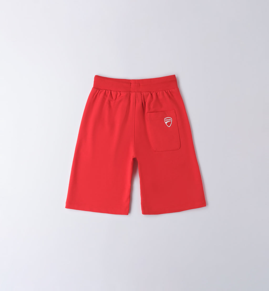 Red with Black Logo Print Regular Fit Shorts