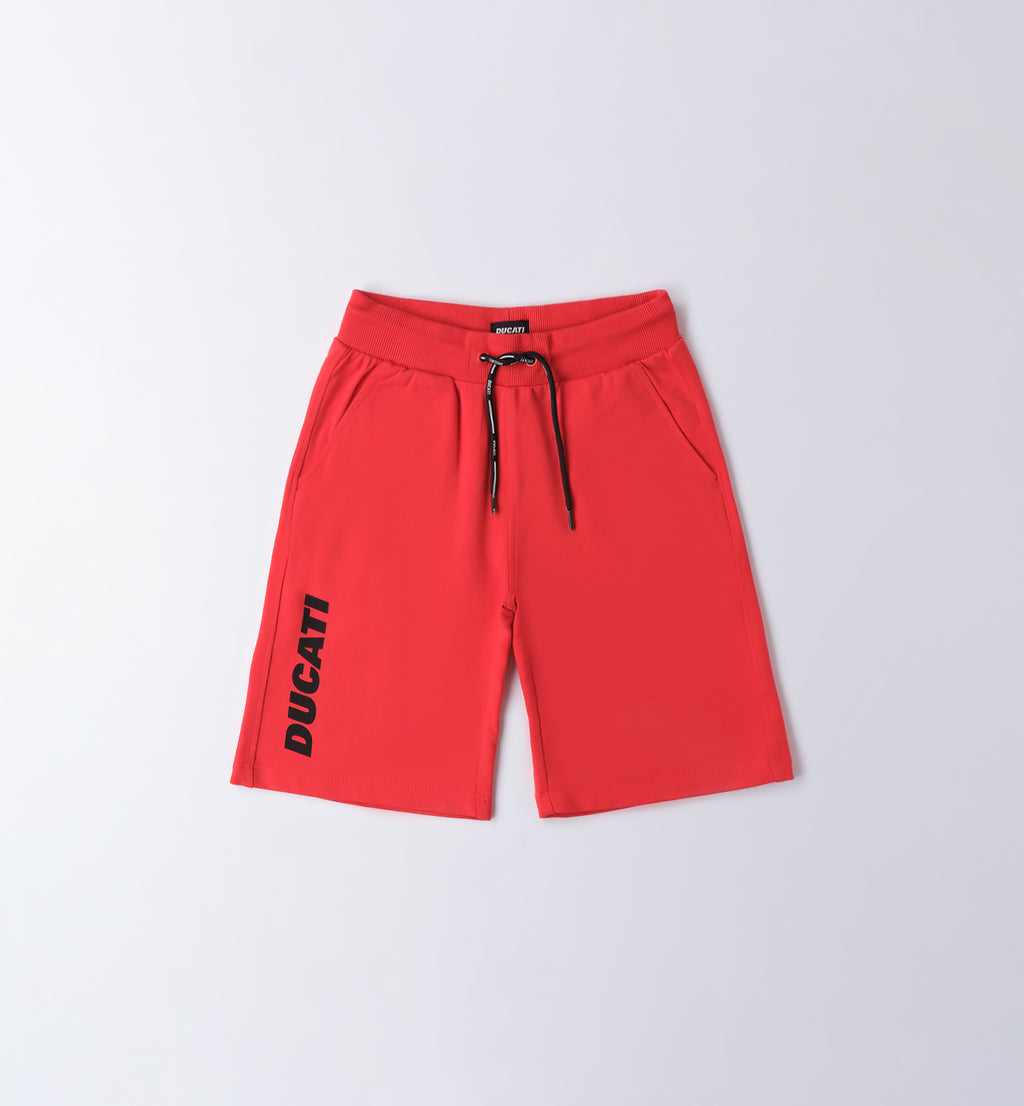 Red with Black Logo Print Regular Fit Shorts