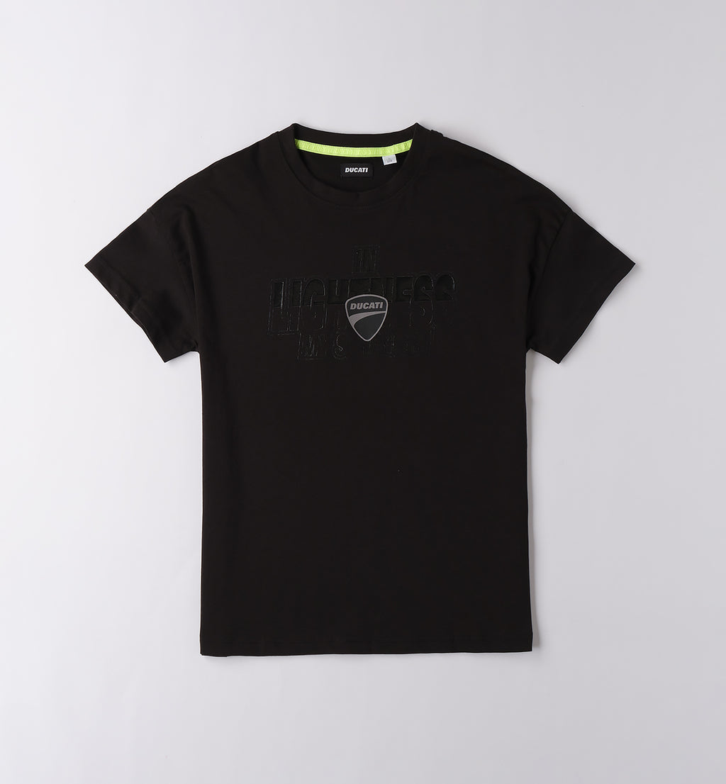 Black with Tone-On-Tone Shield Logo Print Regular Fit T-Shirt