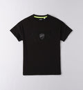 Black with Tone-On-Tone Shield Logo Print Regular Fit T-Shirt