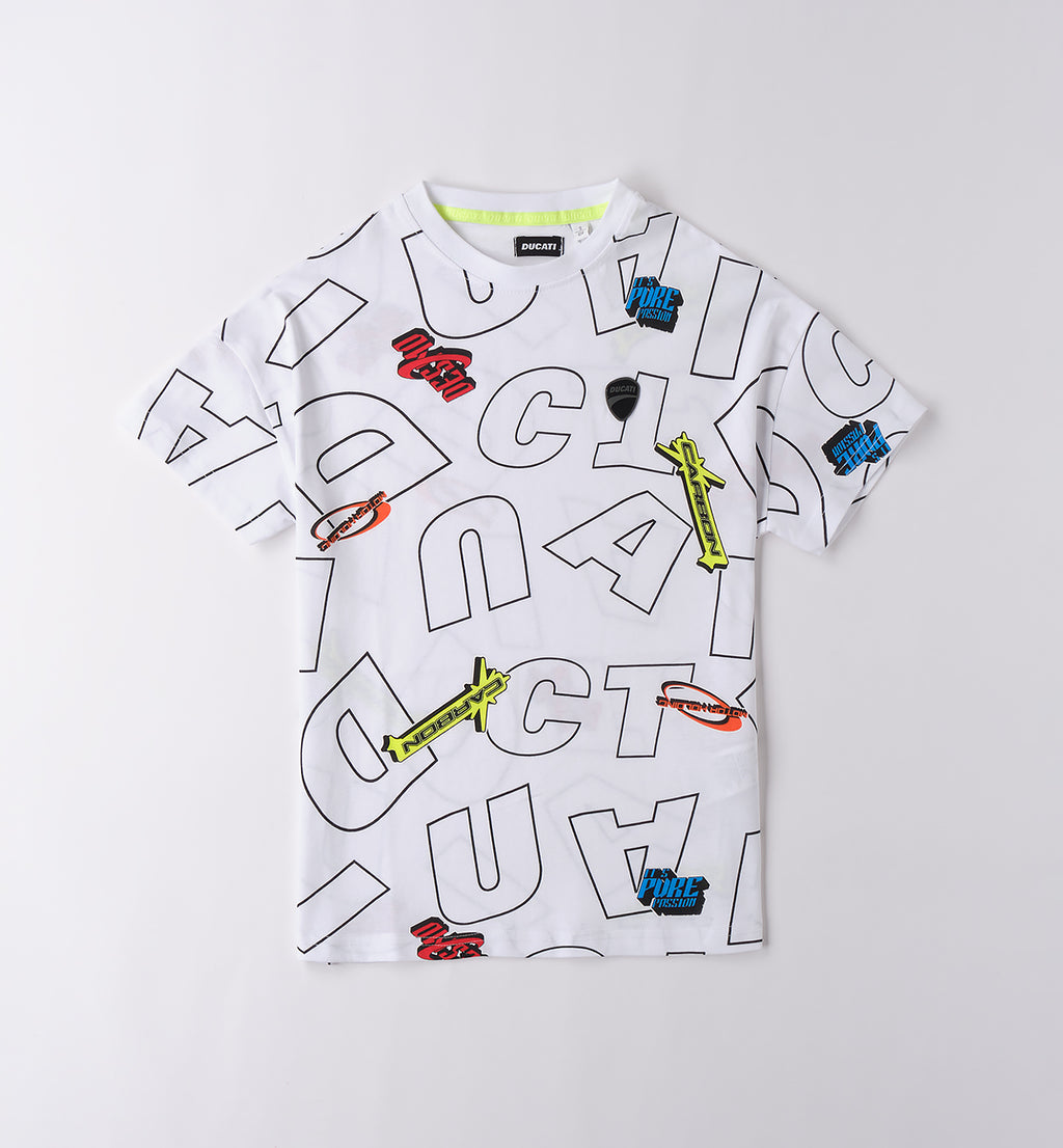 White- Multicolour Print Regular Fit T-Shirt